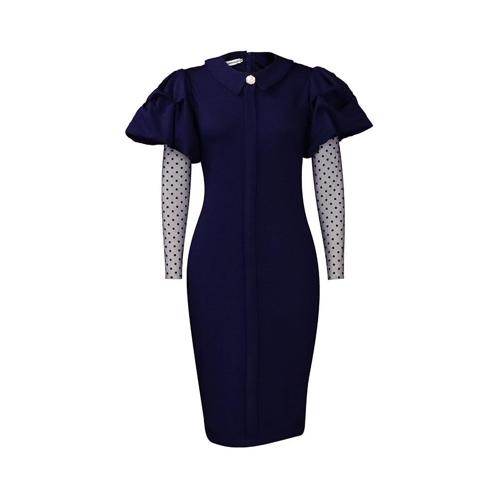 Women's Mesh Pleated Temperament Commute Dress Dresses