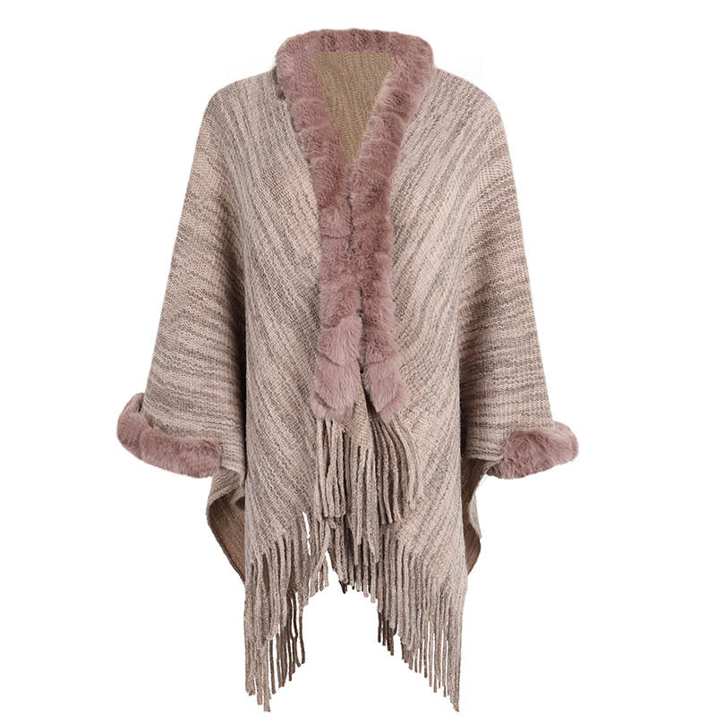 Durable Women's Tassel Shawl Fur Collar Coats