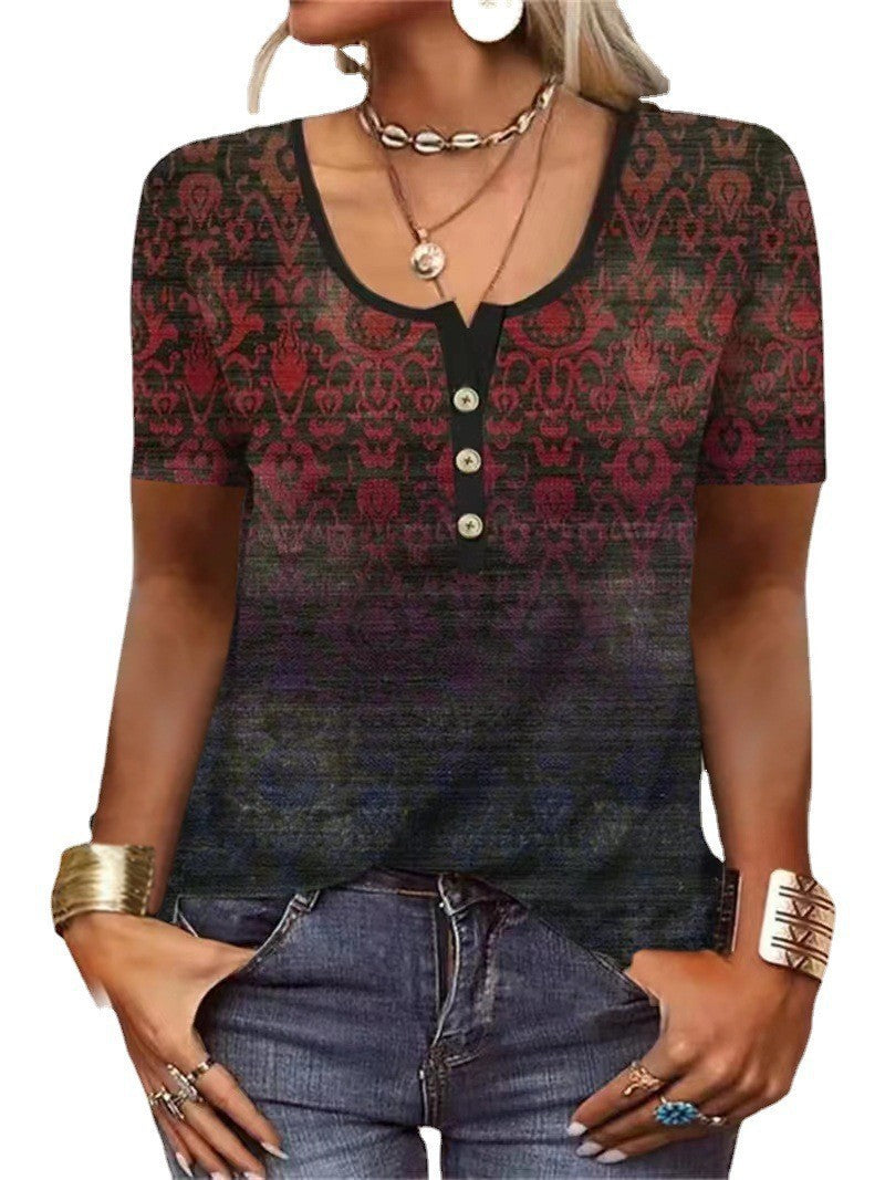 Women's Glamorous Pretty Classy Short-sleeved Printed Blouses