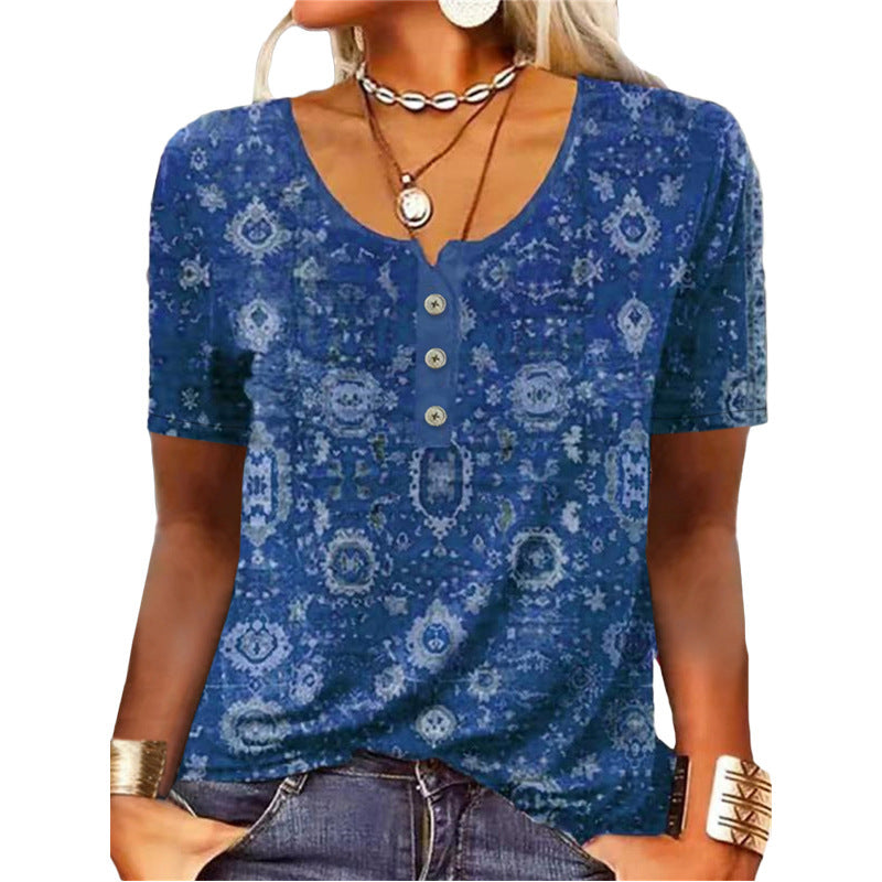 Women's Glamorous Pretty Classy Short-sleeved Printed Blouses