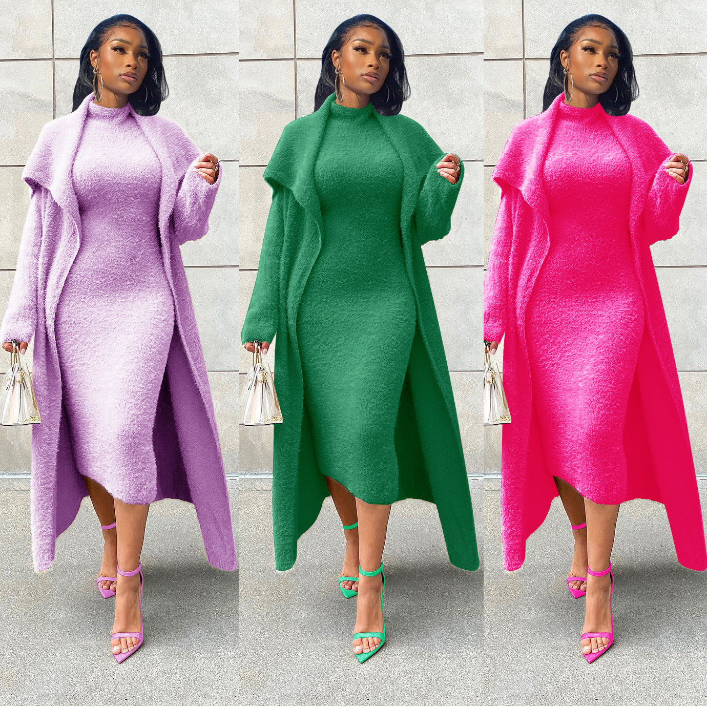 Double-sided Veet Belt Dress Loose Long Suits