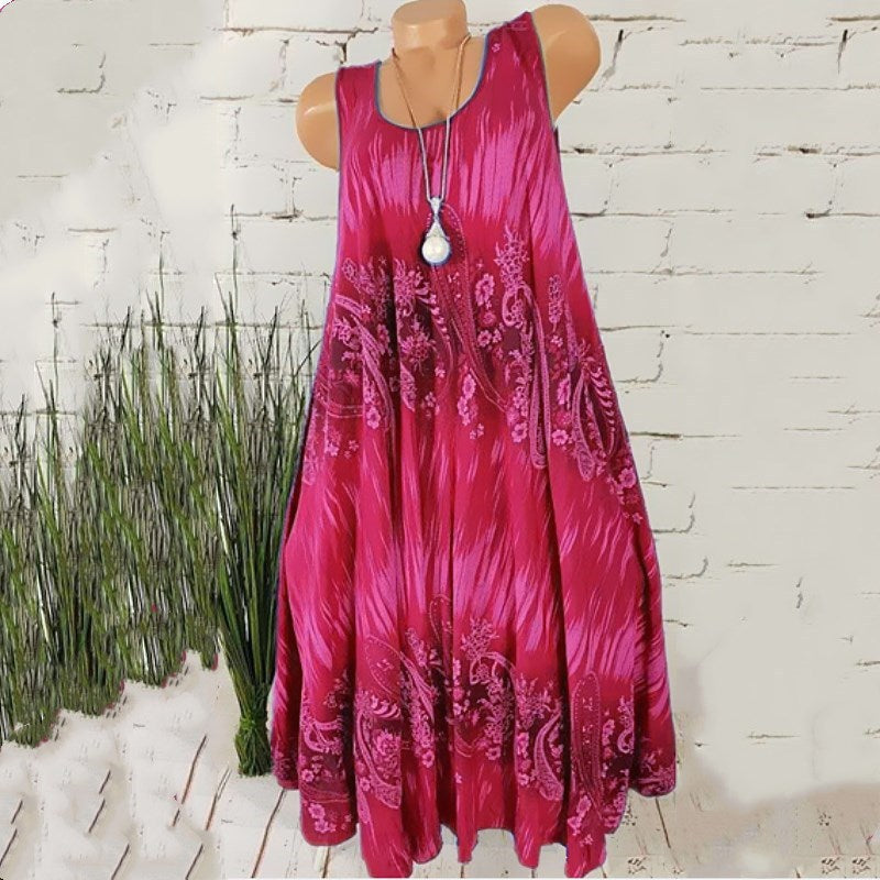 Women's Summer Digital Print Sleeveless Round Neck Dresses