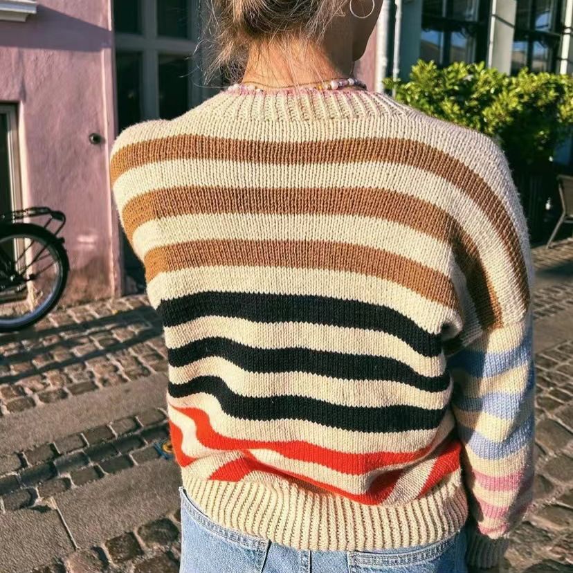 Trade Style Rainbow Contrast Color Striped Sweaters