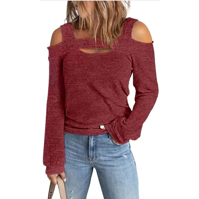 Women's Fashion Casual Solid Color Off-shoulder Loose Long Sleeve Blouses