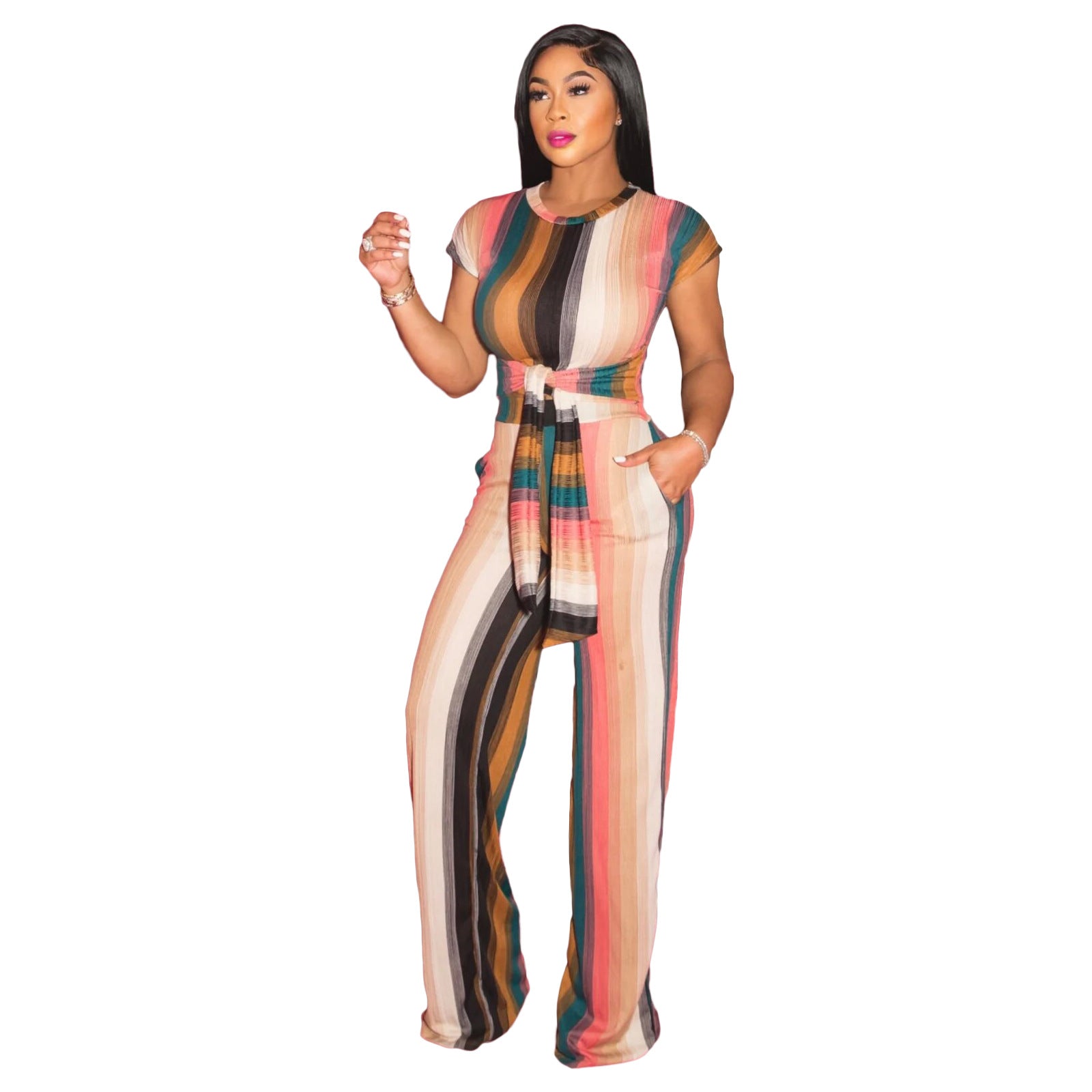 Women's Striped Print Fashion Casual Two-piece Wide Suits