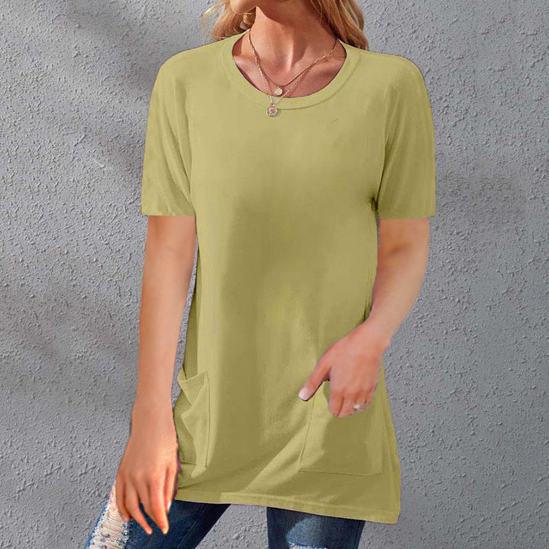 Women's Solid Color Sleeve Loose Round Neck Blouses