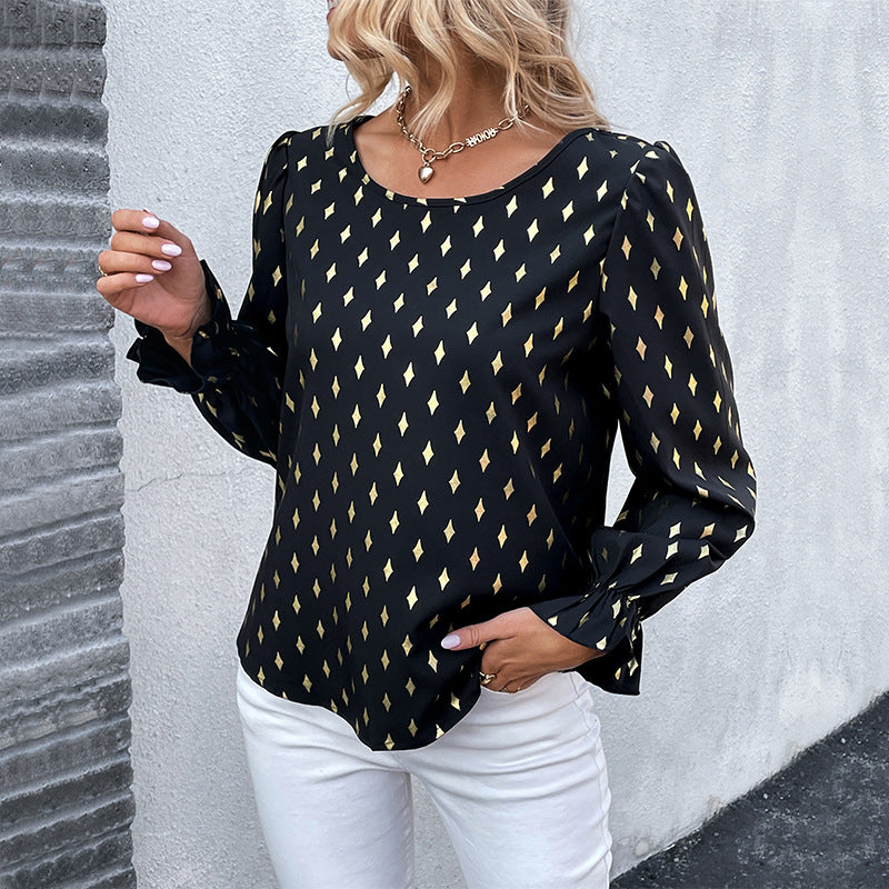 Women's Autumn Long-sleeved Shirt Black Gilding For Blouses