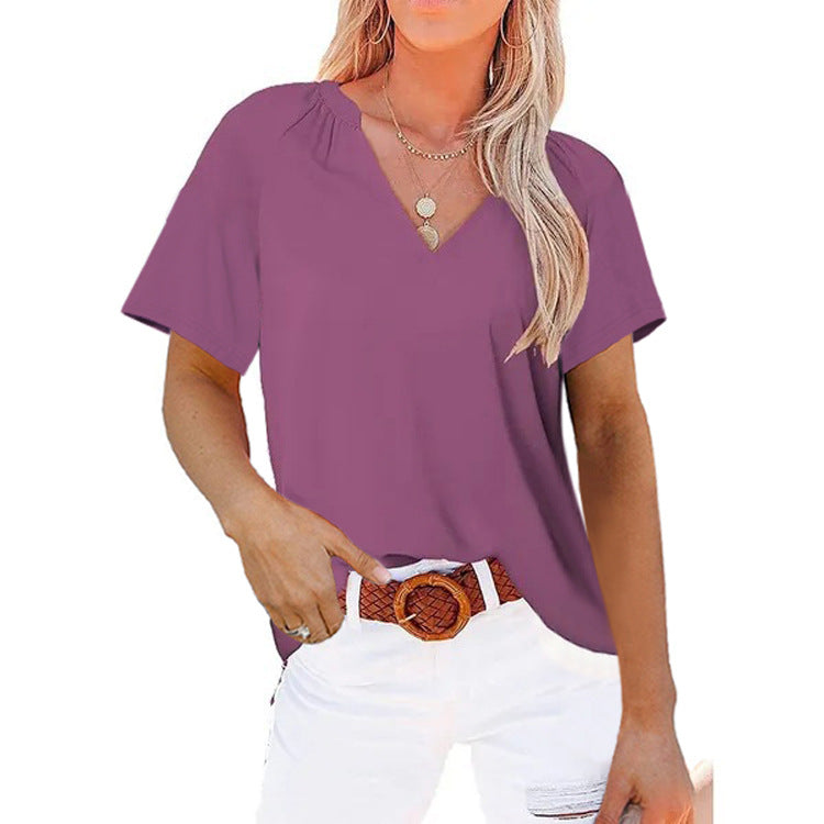 Women's Summer V-neck Solid Color Sleeve Blouses