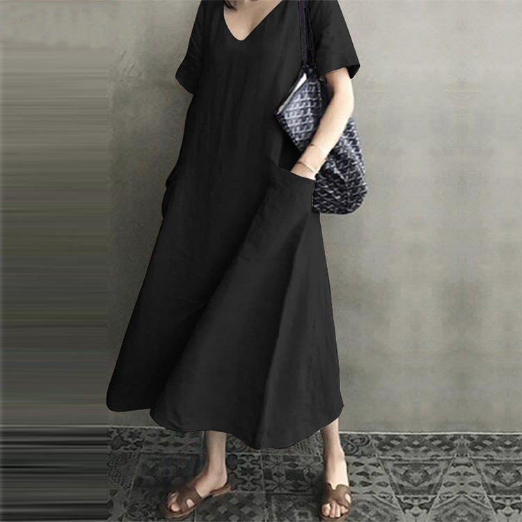 Women's Creative Spring Artistic Retro Cotton Linen V-neck Dresses