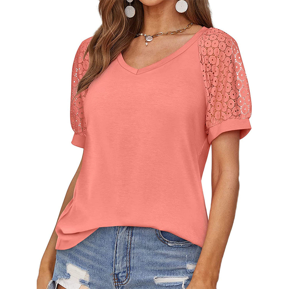 Women's Unique Cool Lace Short-sleeved T-shirt Blouses