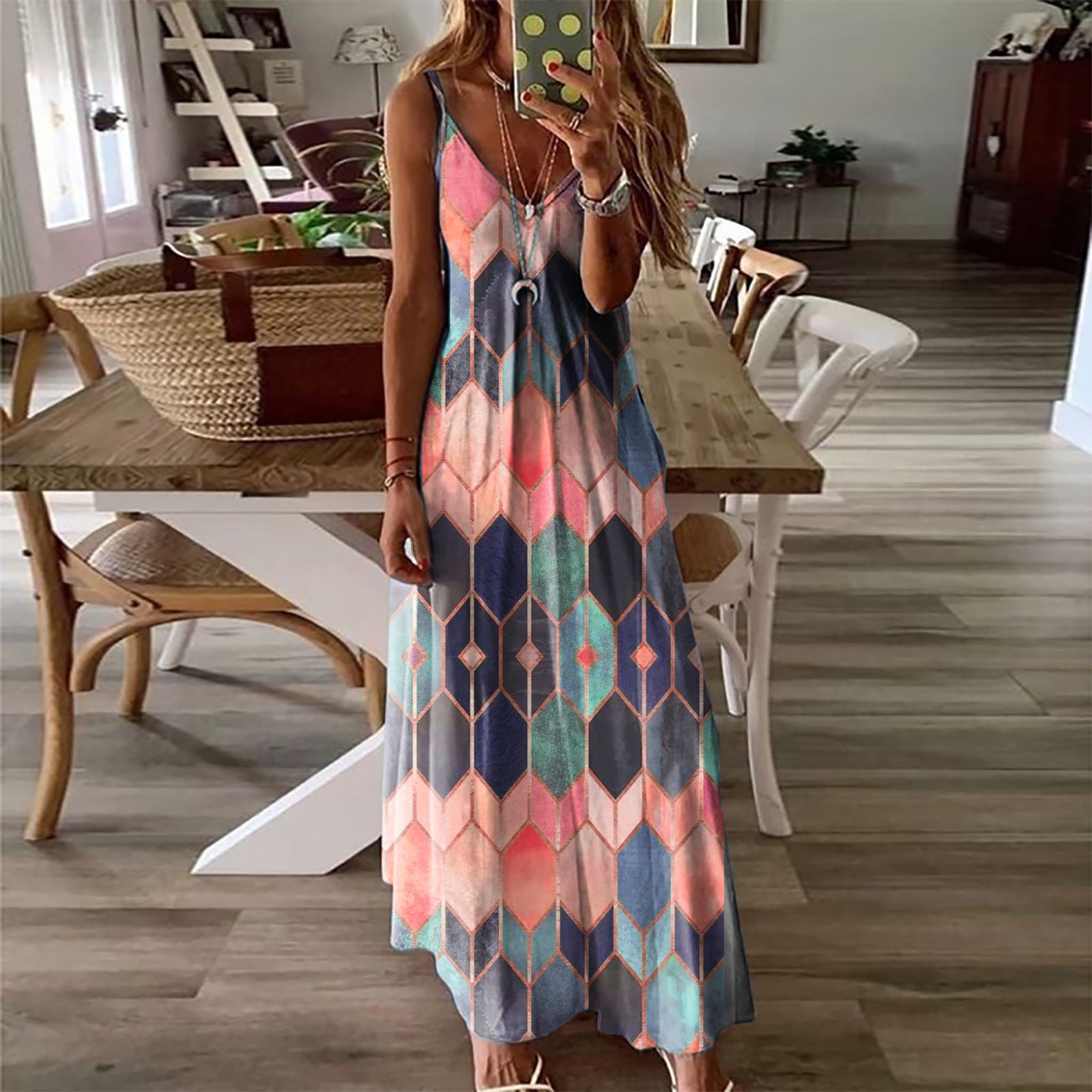 Women's Summer Casual Printed Camisole Long Dress Dresses