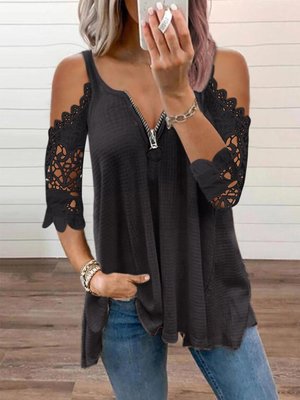 Women's Popular Hollow-out Camisole Lace Sleeve Knitted Blouses