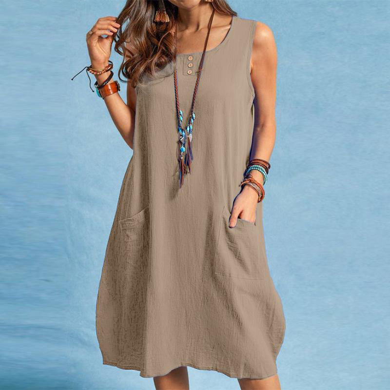 Women's Cool New Linen Loose Pockets Dresses