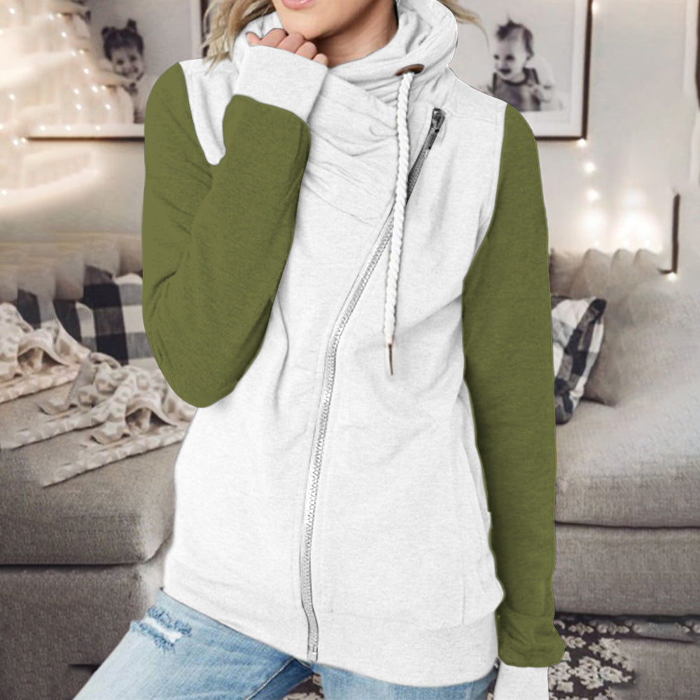 Women's Color Multicolor Personality Turtleneck Zipper Hoody Sweaters