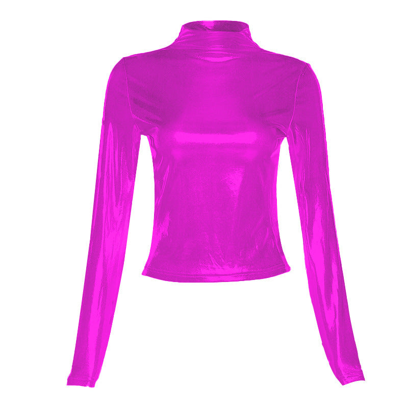 Fashion Bright Color Bronzing Long Sleeve Blouses