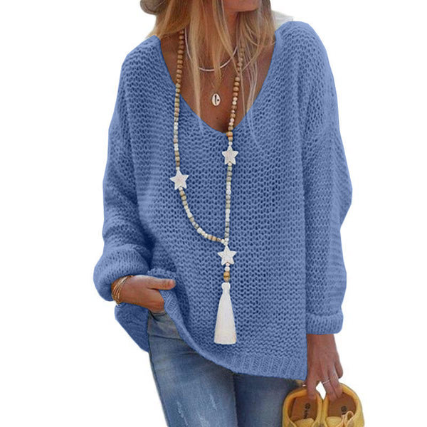 Elegant Comfortable Women's V-neck Long-sleeved Knitted Sweaters