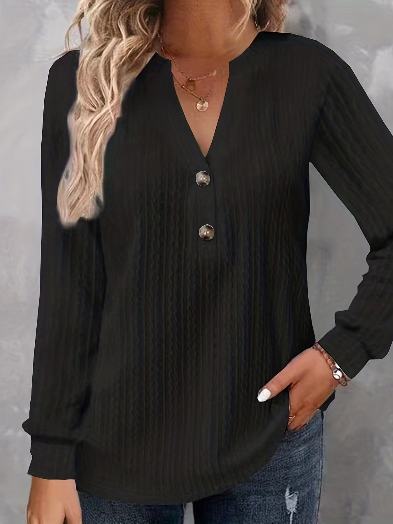 Women's Long Sleeve Solid Color And Button Blouses