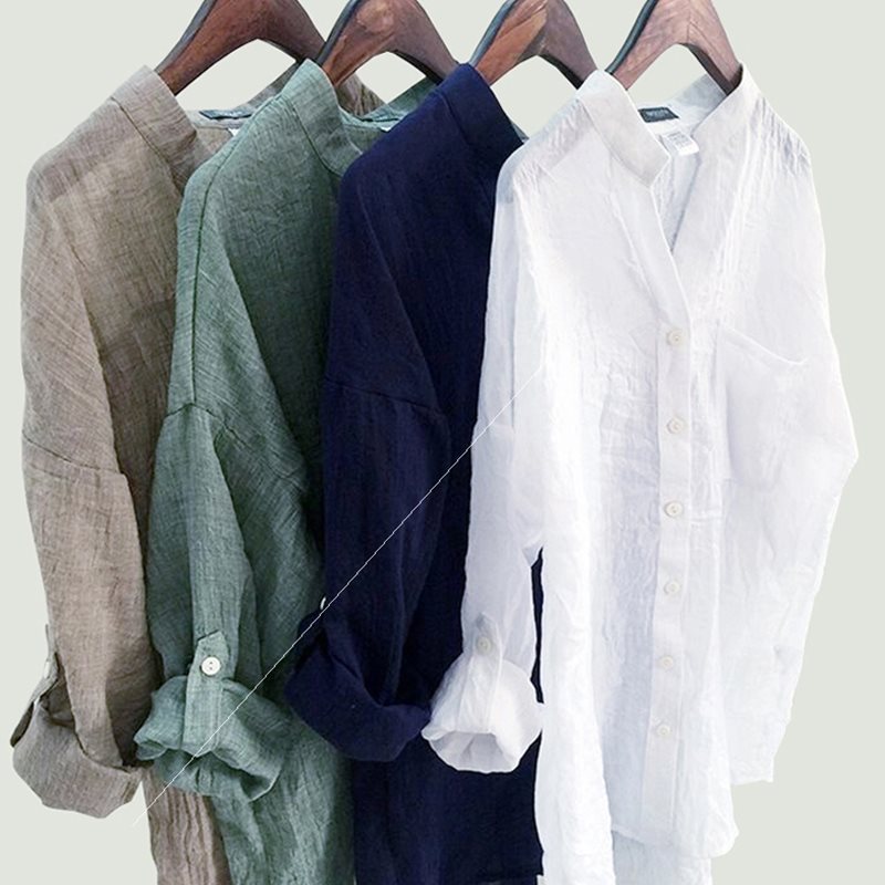 Women's Fresh Loose Cotton Linen Three-quarter Sleeve Collar Blouses