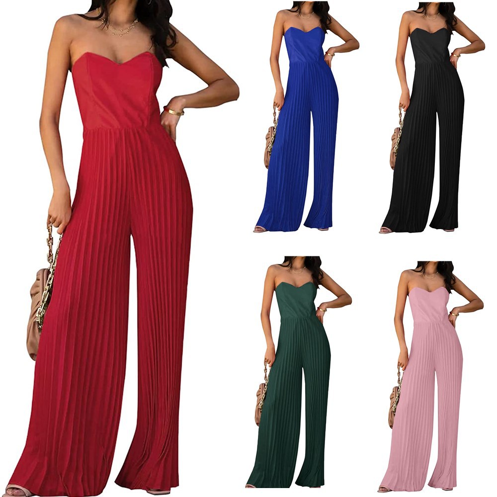 Women's Summer Tube Backless Pleated Wide-leg Trousers Pants