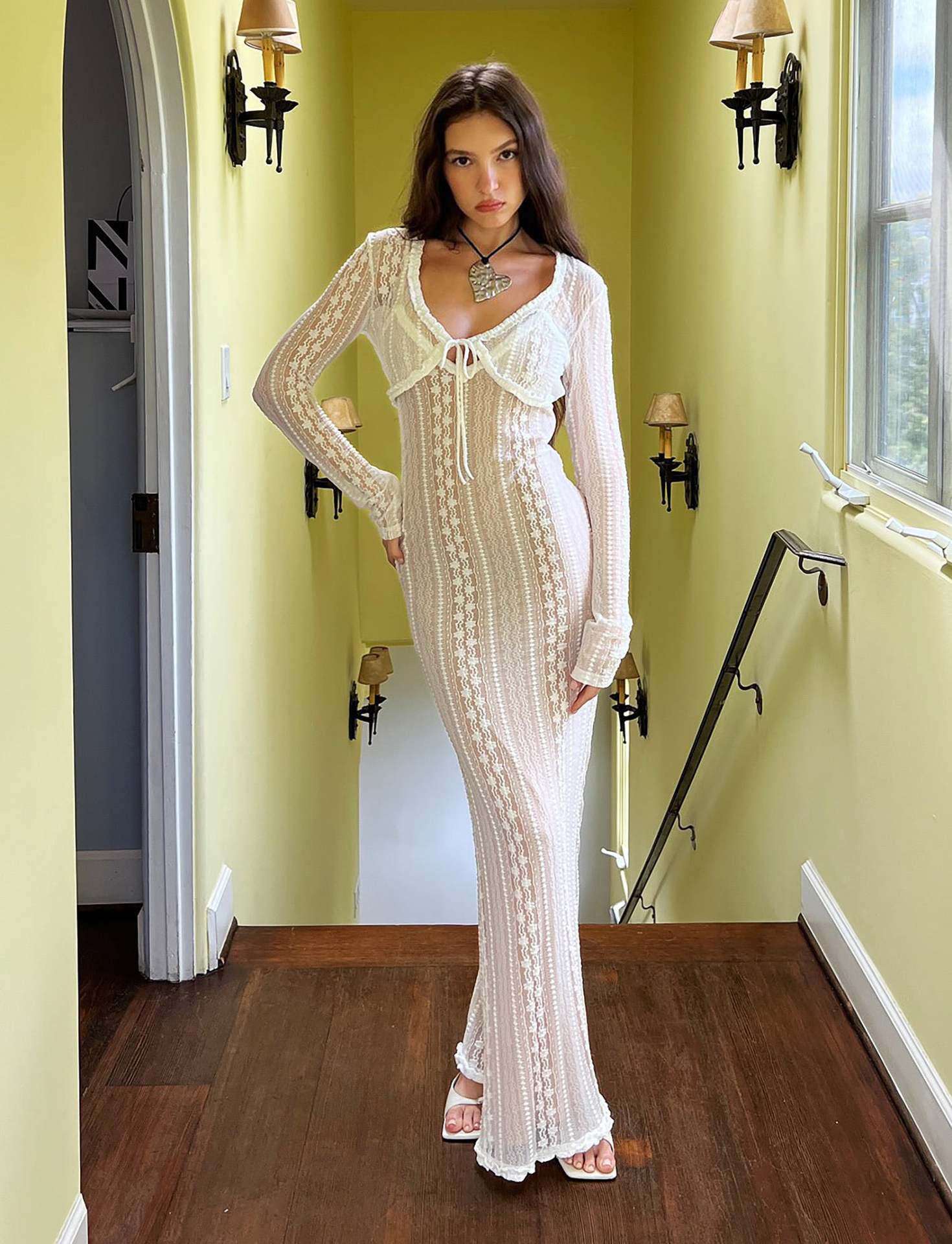 Robe longue fendue Sexy à manches longues pour femmes, été