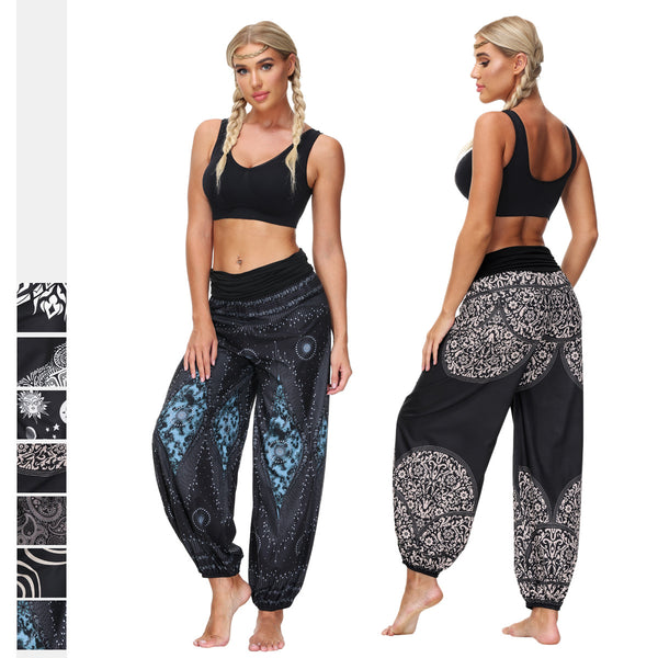 Lässige, atmungsaktive, lockere Yoga-Overalls für Damen mit digitalem Blumendruck