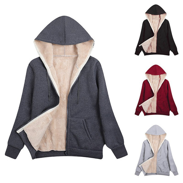 Women's Winter Warm Berber Fleece Pocket Hooded Coats