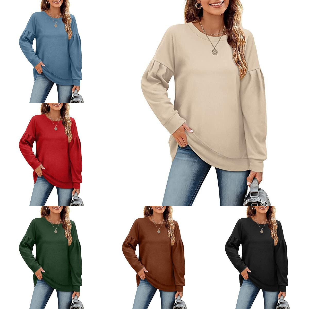 Women's Solid Color Hoodie Round Neck Stitching Sweaters