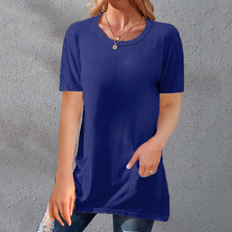 Women's Solid Color Sleeve Loose Round Neck Blouses