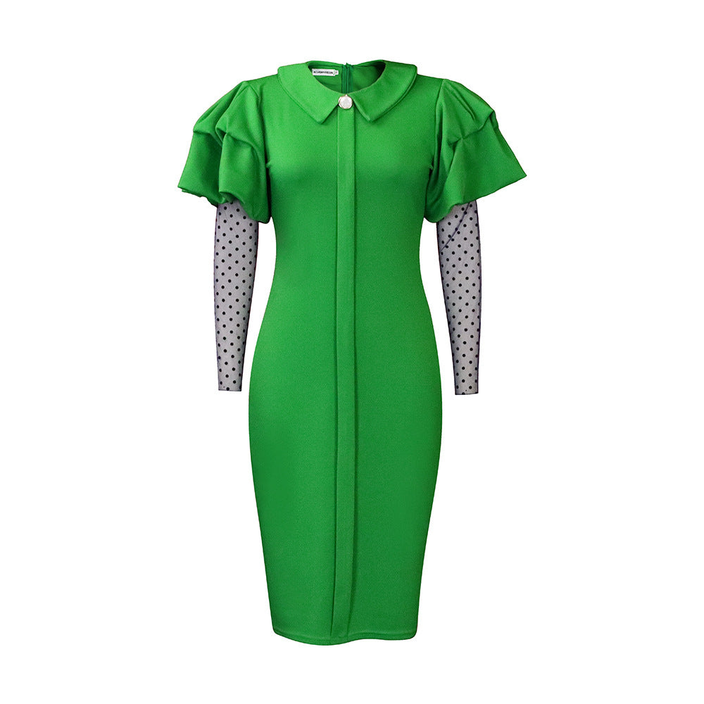 Women's Mesh Pleated Temperament Commute Dress Dresses