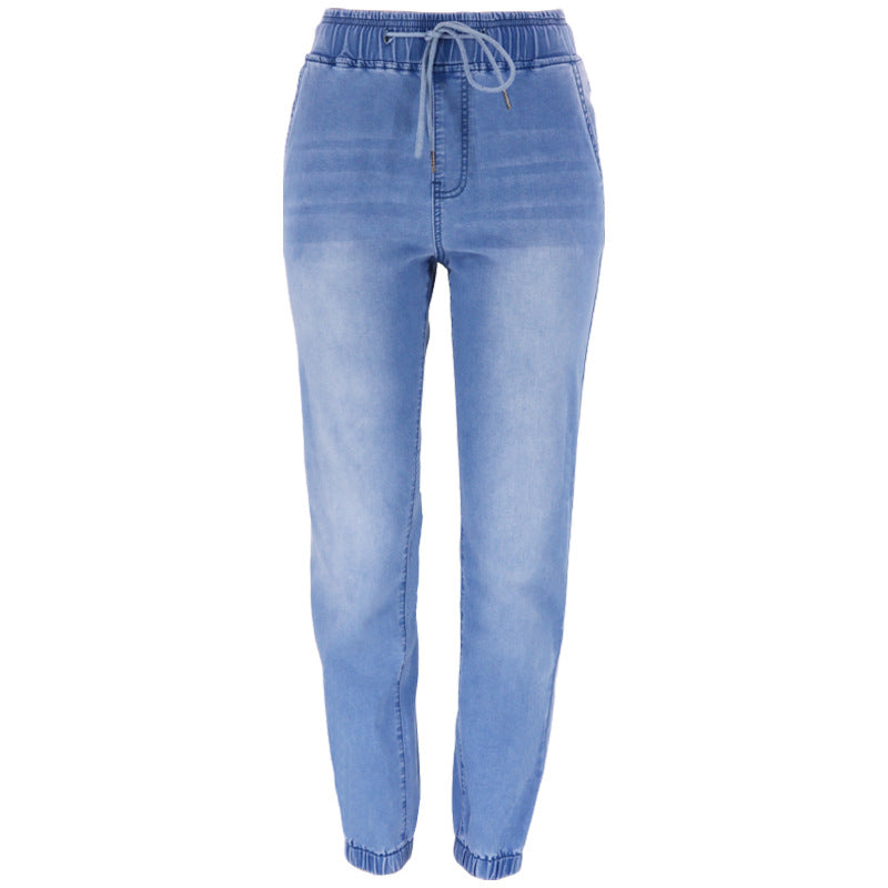 Women's Spring Street Hipster Washed Ankle-tied Harem Jeans