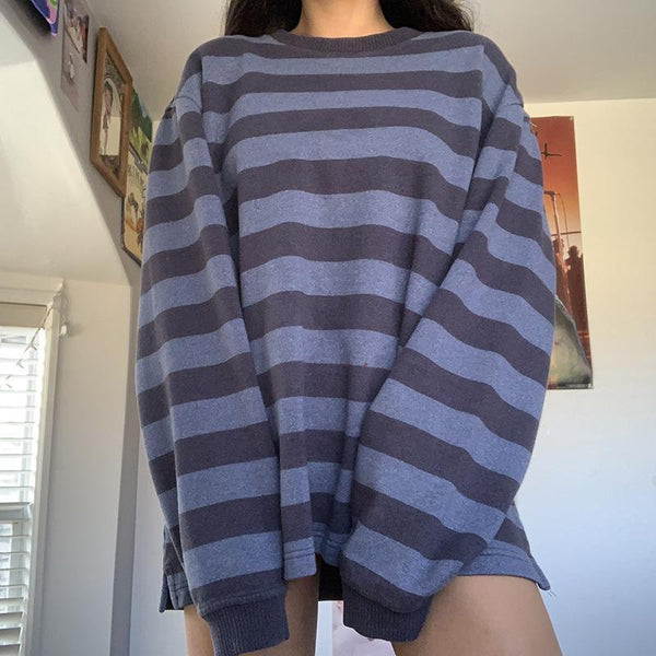 Women's Striped Print Color Long Sleeves Neck Sweatshirt Spring Sweaters