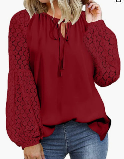 Women's Round Neck Long Sleeve Stitching Loose Blouses