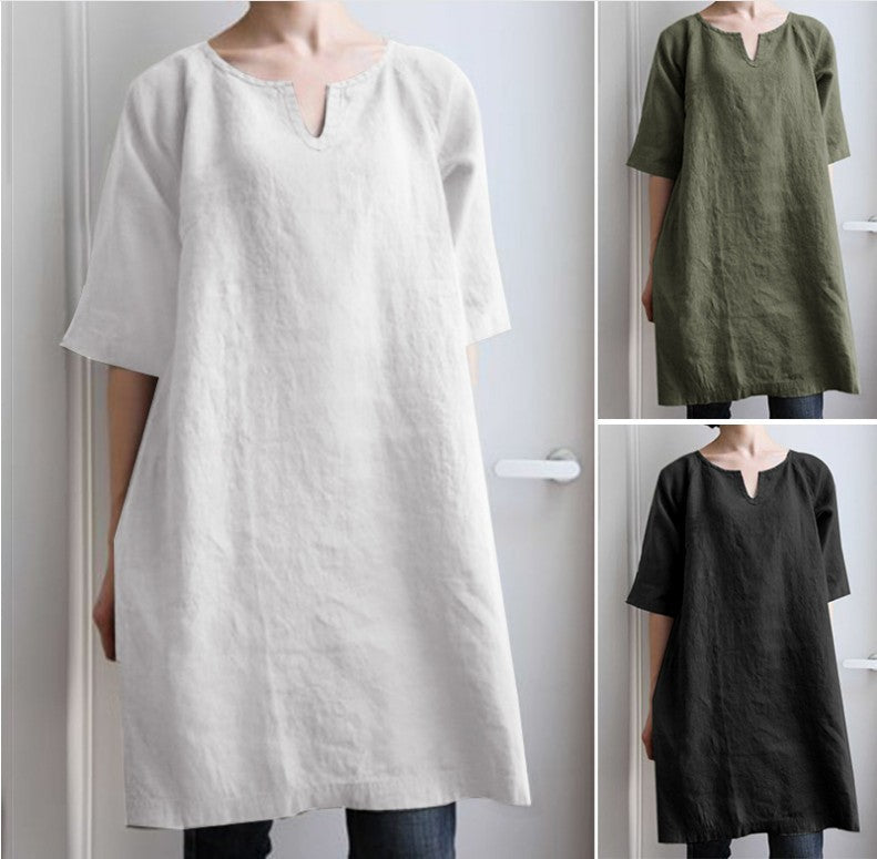 Women's Color And Cotton Linen Casual Dress Dresses