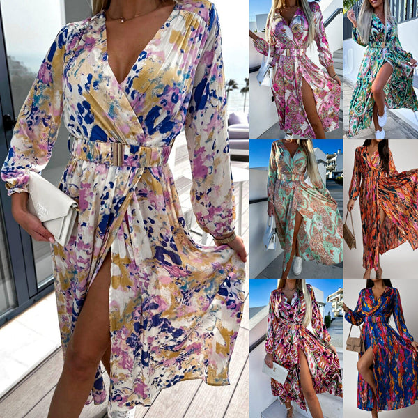 Women's Printed Long-sleeved Dress For Long Dresses