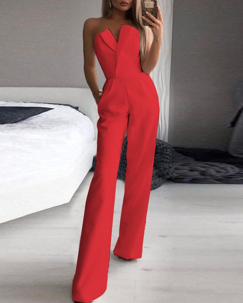 Chinese Long Style Slant Mid-waist Temperament Jumpsuits