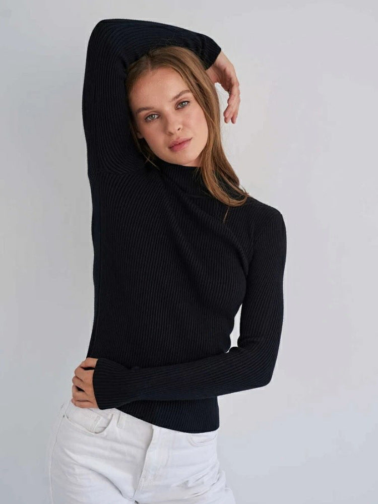 Farbige, schmal geschnittene Strickpullover für Damen mit halbem Kragen