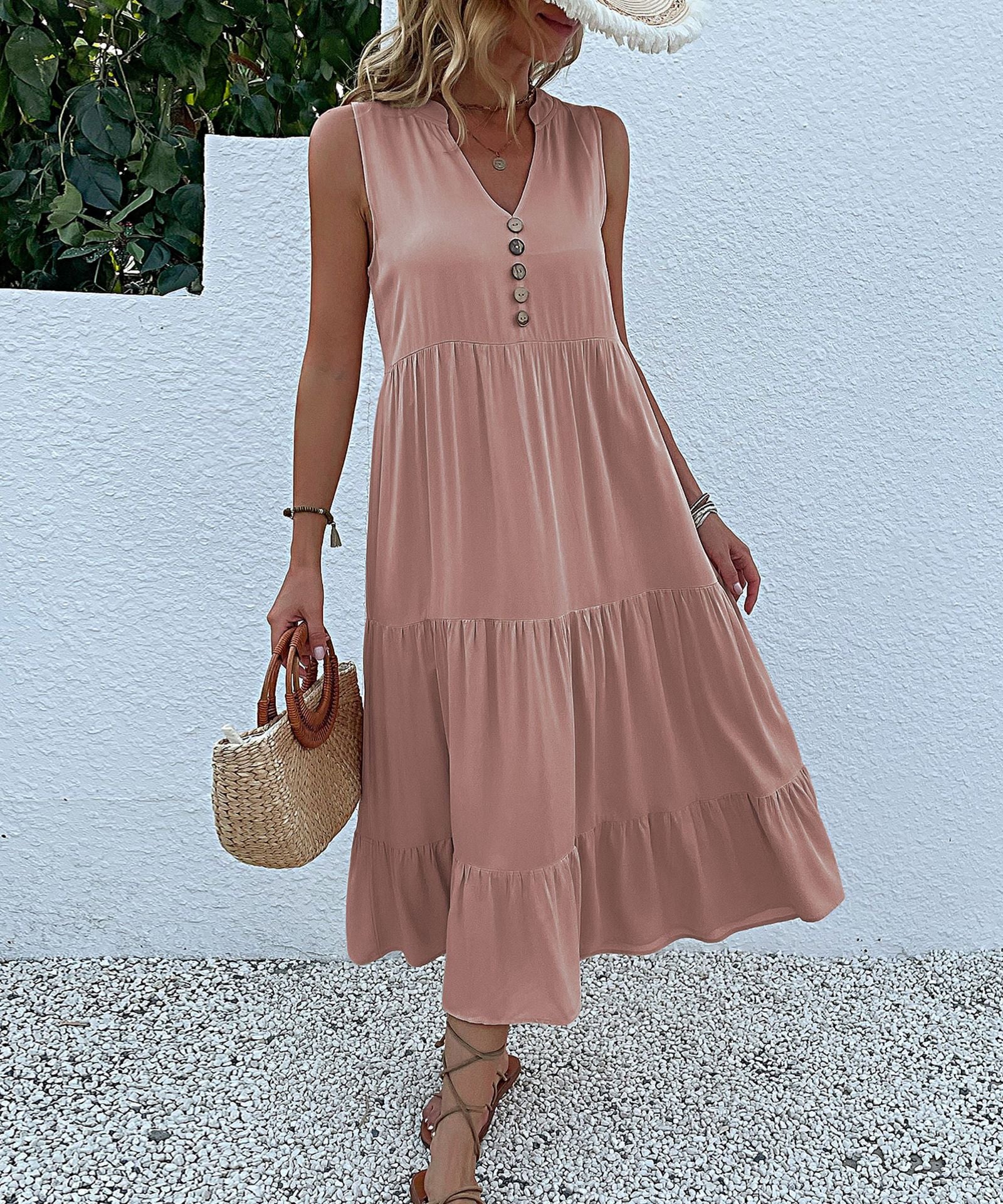 Cool Summer Sleeveless Loose Solid Color Dresses