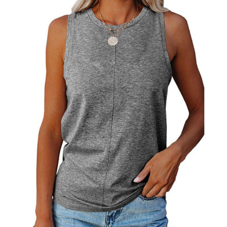 Women's Summer Stylish Loose Round Neck Solid Color Sleeveless Vests