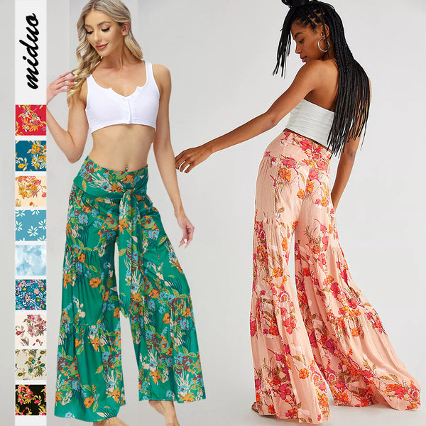 Women's Digital Printed Loose Casual Trousers Beach Wide-leg Pants