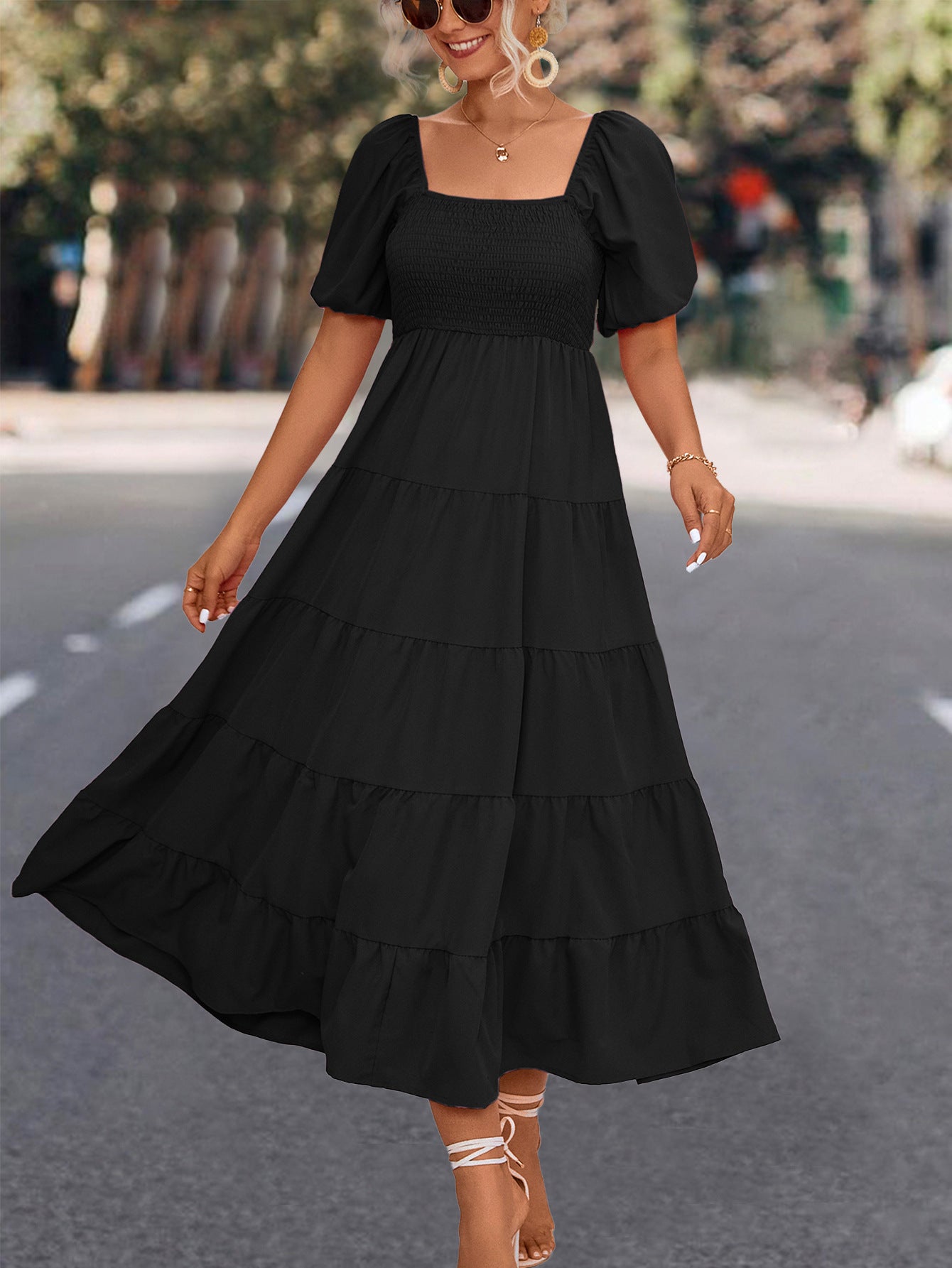 Unique Glamorous Trendy Puff Sleeve Smocking Dresses