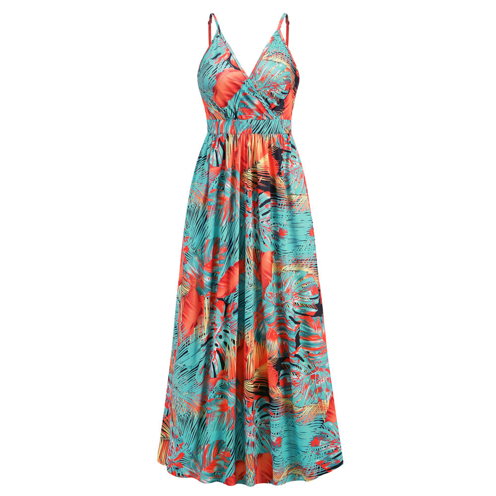 Women's Bohemian Printed Maxi Sexy V-neck Dresses