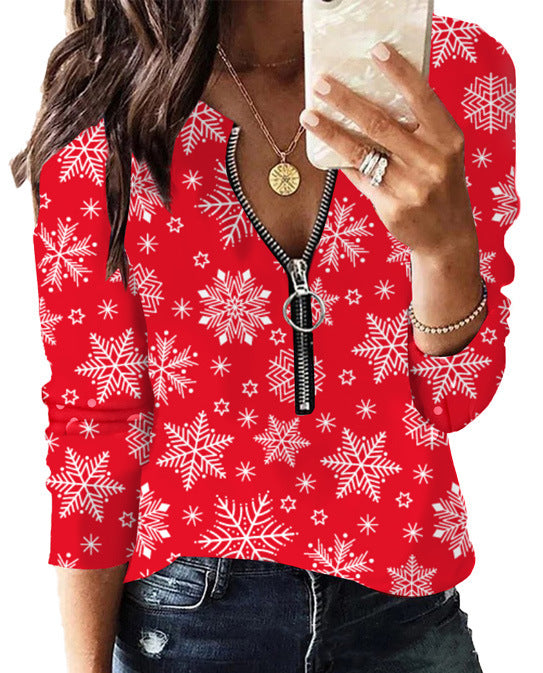 Women's Innovative Christmas Printed Long-sleeved T-shirt Blouses