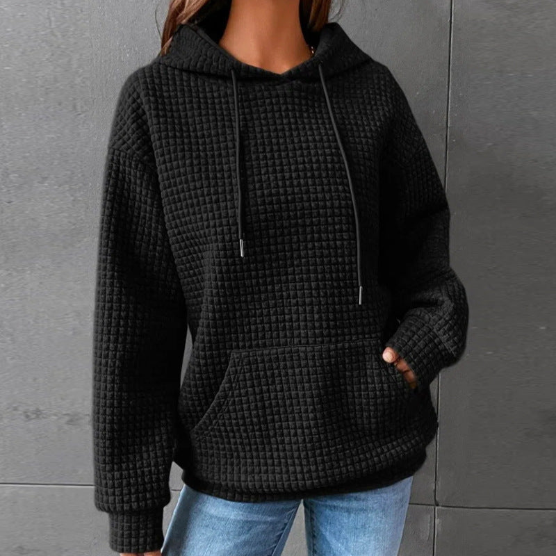 Women's Waffle Round Neck Long-sleeved Solid Color Sweaters