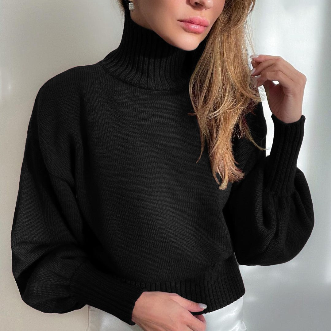 Women's Solid Color Puff Sleeve Turtleneck Fashion Sweaters