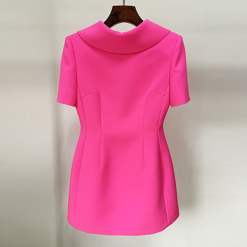 Rose Pink Series Temperament Back V Bow Dresses