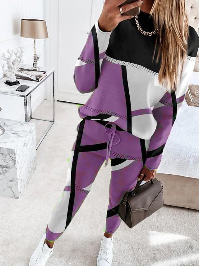 Women's Stylish Colorblock Printed Long Sleeve Suits