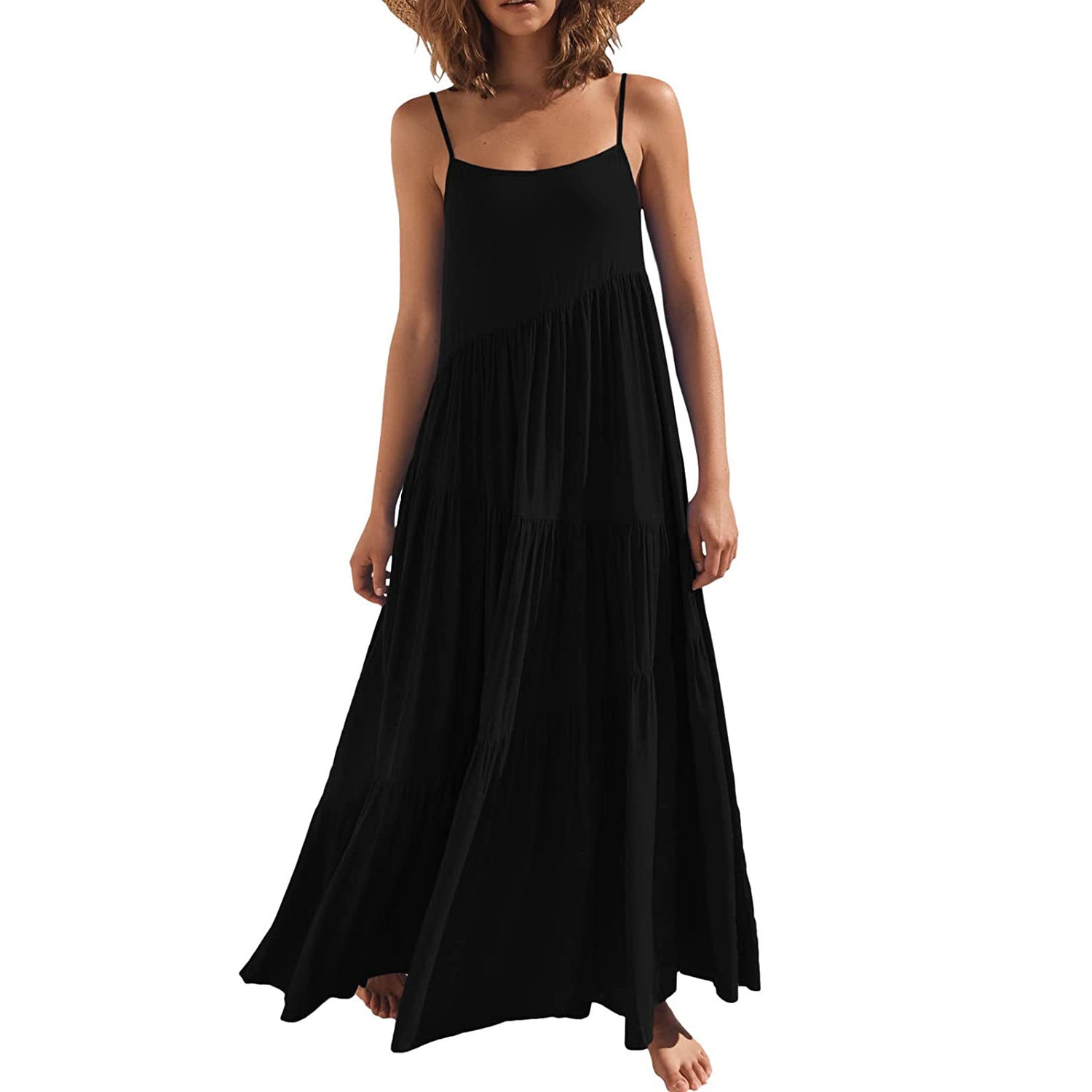 Women's Summer European Loose Solid Color Pleated Dresses