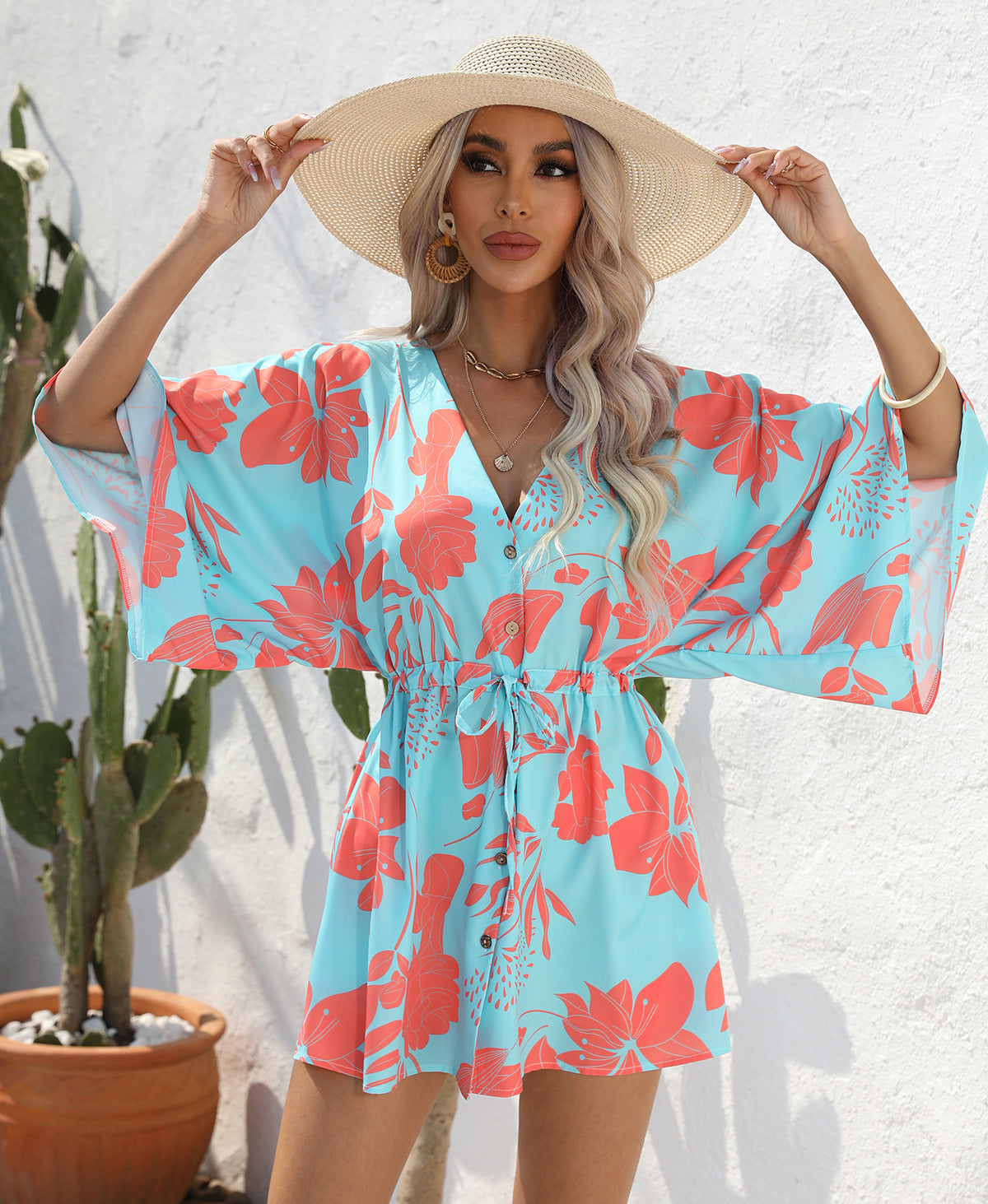 Women's Summer Leaves Printing Half-length Sleeve Dresses