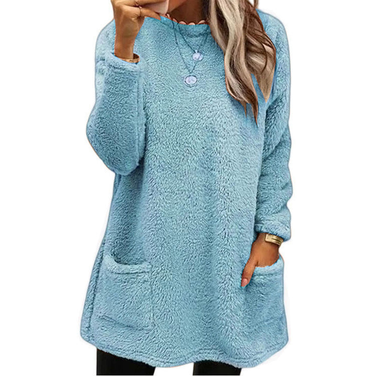 Women's Long Sleeve Pocket Fleece Sweatshirt T-shirt Tops