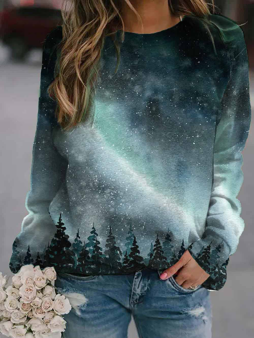 Women's Landscape Flower Floral Print Long Sleeve Sweaters